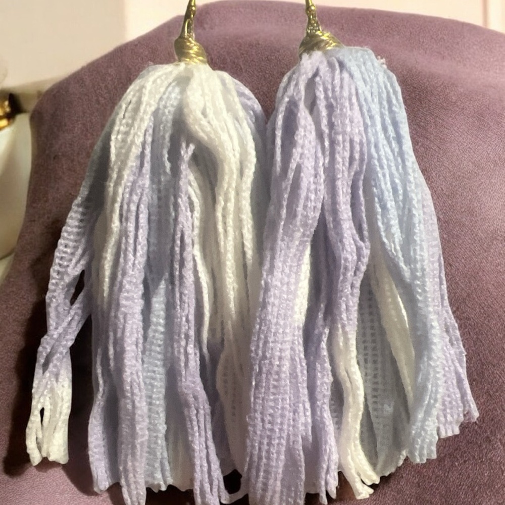 White and Light Purple Tassel Earrings